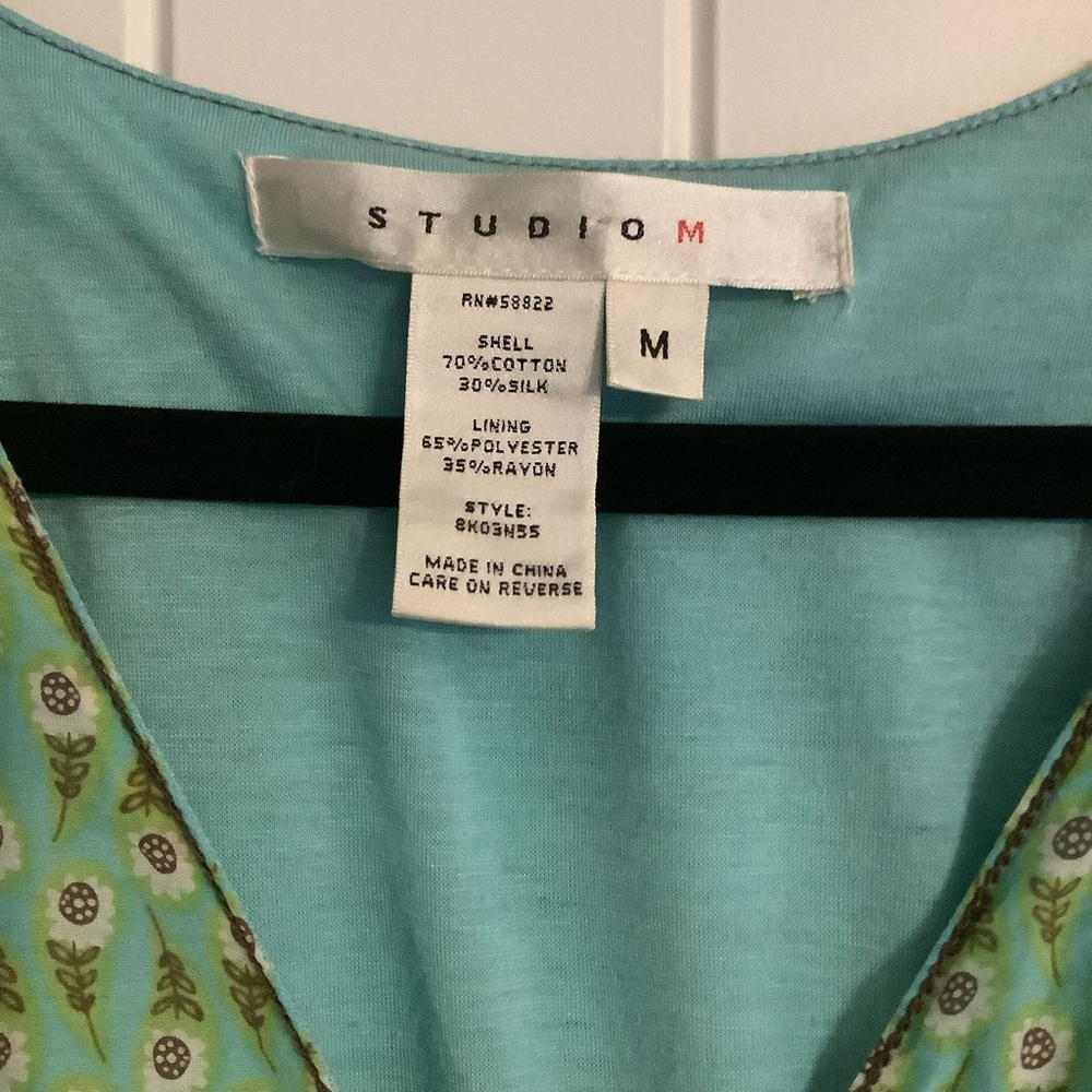 Studio M Aqua and Lime Patterned Mini Dress - Picture 2 of 6